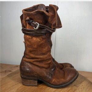 AS 98 Boots 41 Womens 10 Brown Leather Tall Zip Up Biker Western Casual